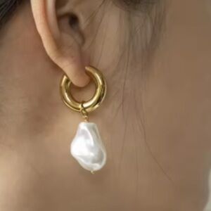 Gold Hoop Earrings with Pearl Drops